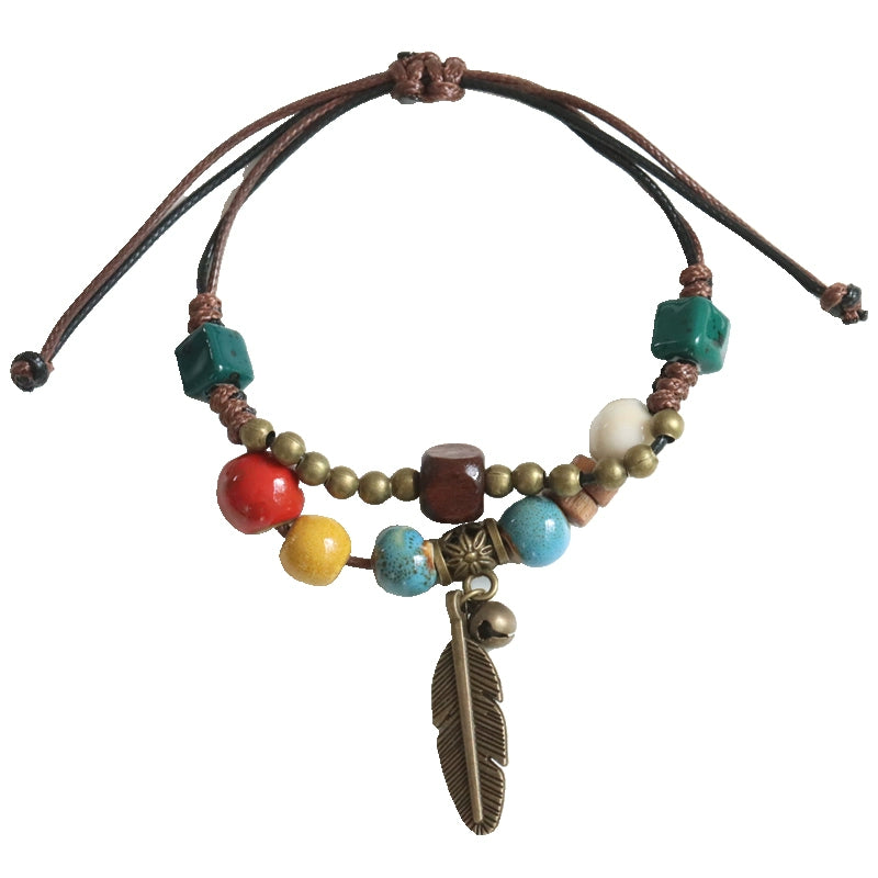 Chinese Ceramic Beaded Bracelet - Handwoven Porcelain Jewelry