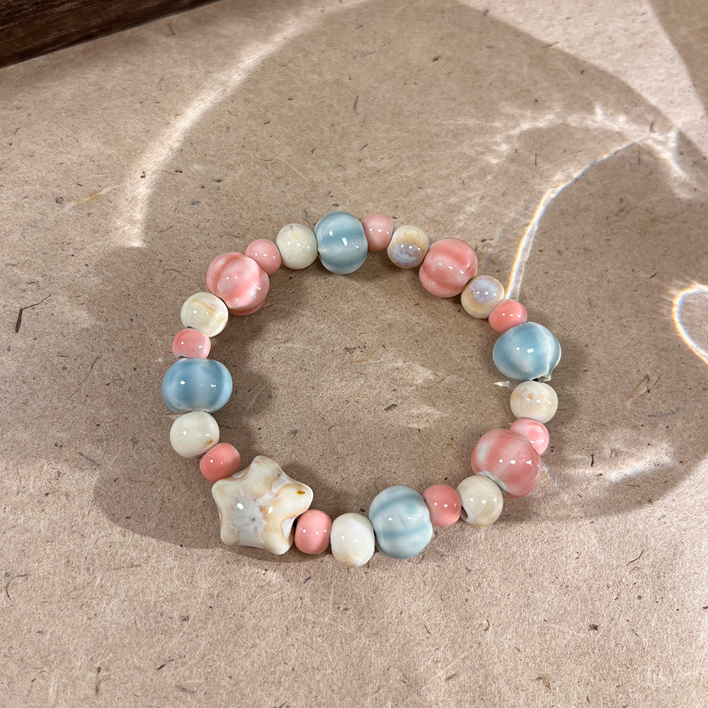Porcelain Bracelet with a Girlish Pink Bead Design - A New Chinese-style, Trendy and Versatile Accessory