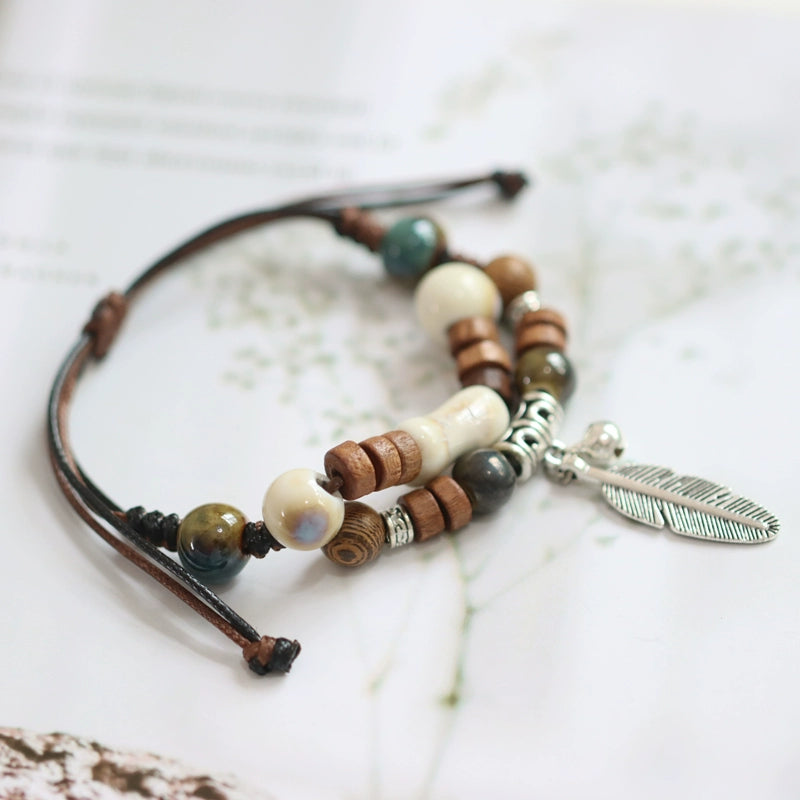 Chinese Ceramic Beaded Bracelet - Handwoven Porcelain Jewelry