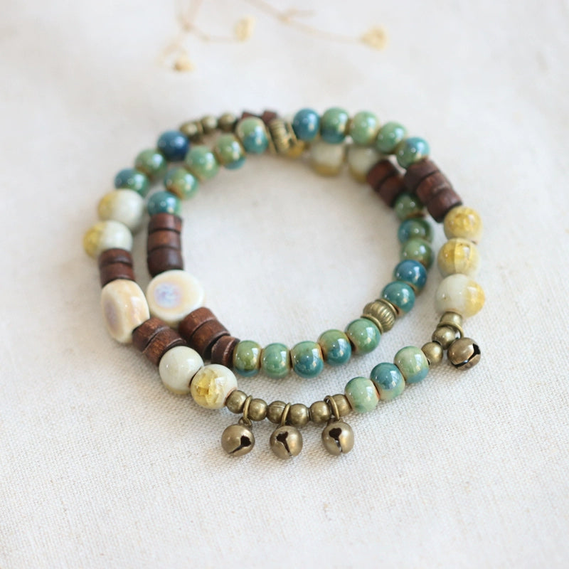 Vintage Ethnic Ceramic Bracelet - Handmade Porcelain Beads