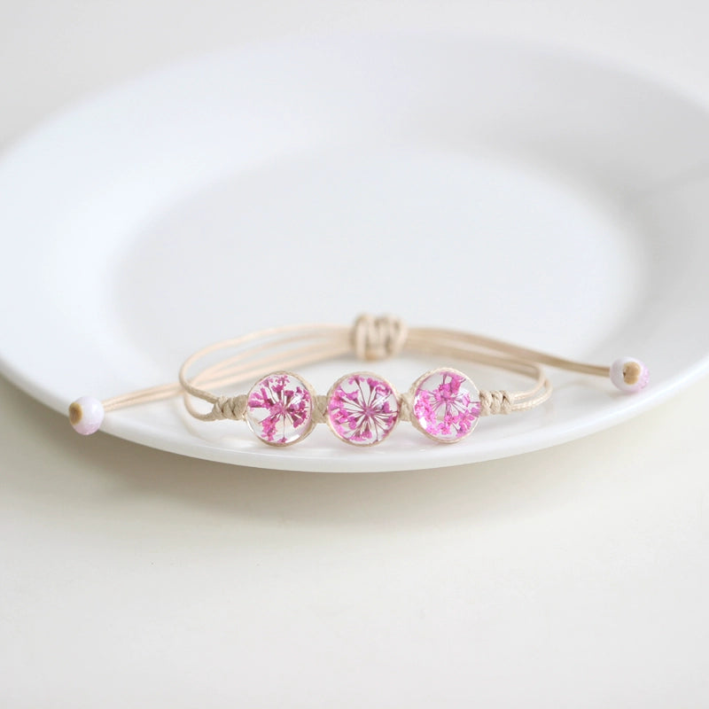 Bohemian Glass Flower Bracelet - Lace-Embellished Floral Charm Jewelry for Couples