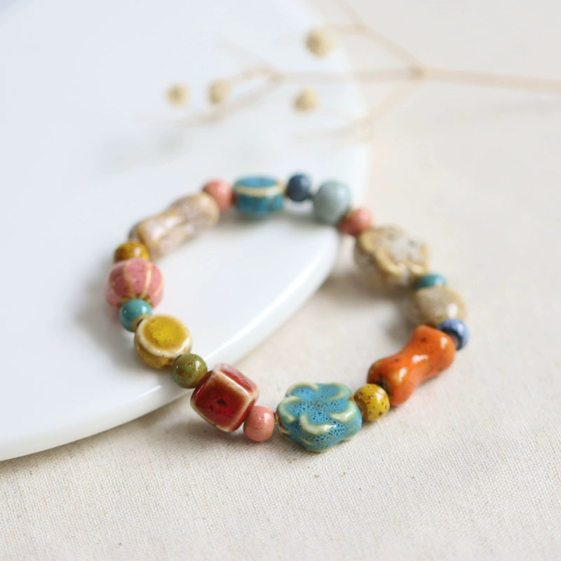 Ethnic Ceramic Beaded Bracelet - Colorful Bohemian Jewelry