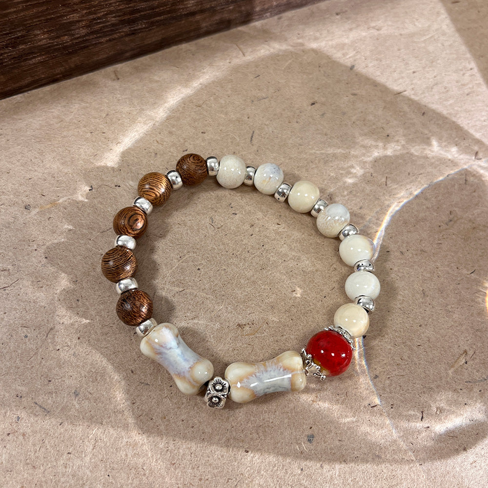 Porcelain Bead Bracelet for Women - An Ethnic-style, Versatile, and Fashionable Elastic Rope Accessory