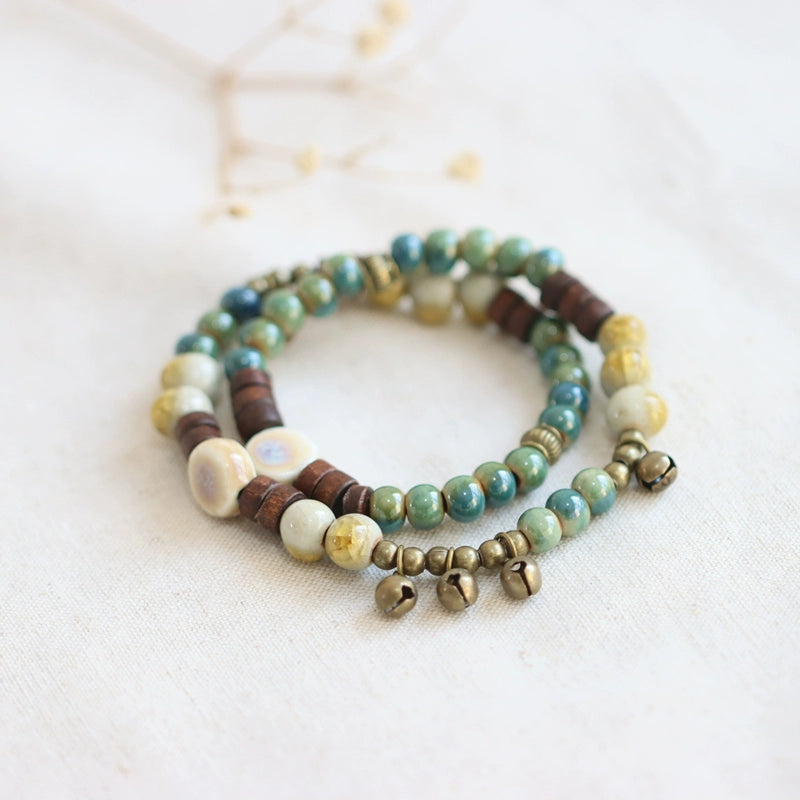 Vintage Ethnic Ceramic Bracelet - Handmade Porcelain Beads