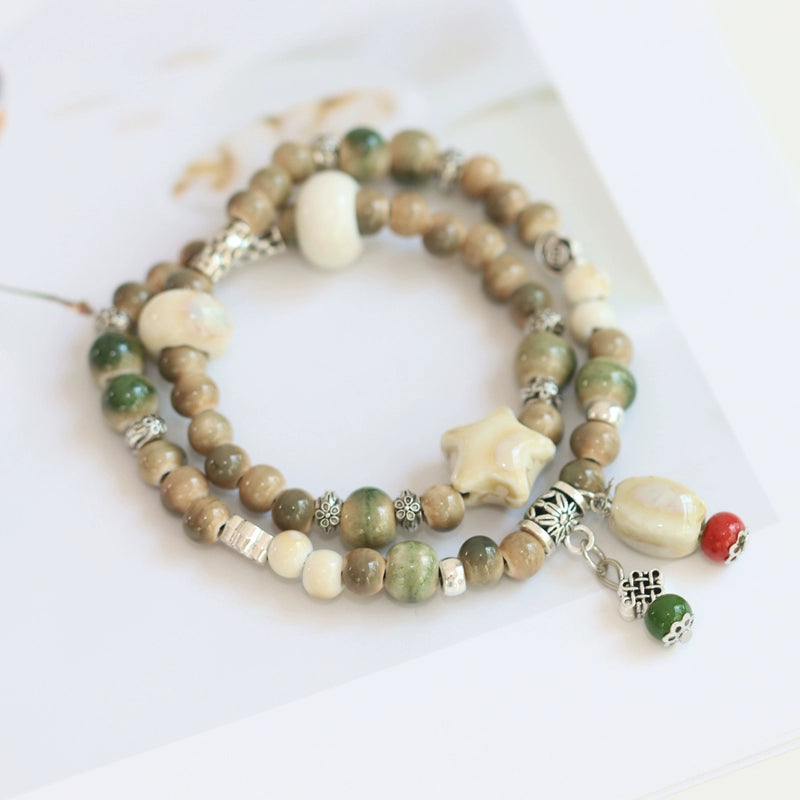 Double-Layer Ethnic Ceramic Bracelet - Versatile Jewelry