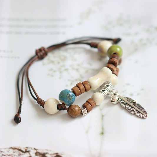 Chinese Ceramic Beaded Bracelet - Handwoven Porcelain Jewelry