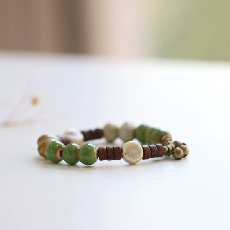 Vintage Ethnic Ceramic Bracelet - Handmade Porcelain Beads