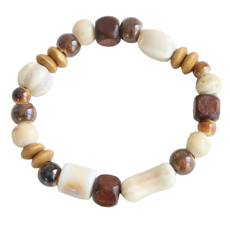 Bohemian Ceramic Bracelet - Porcelain & Wood Beads