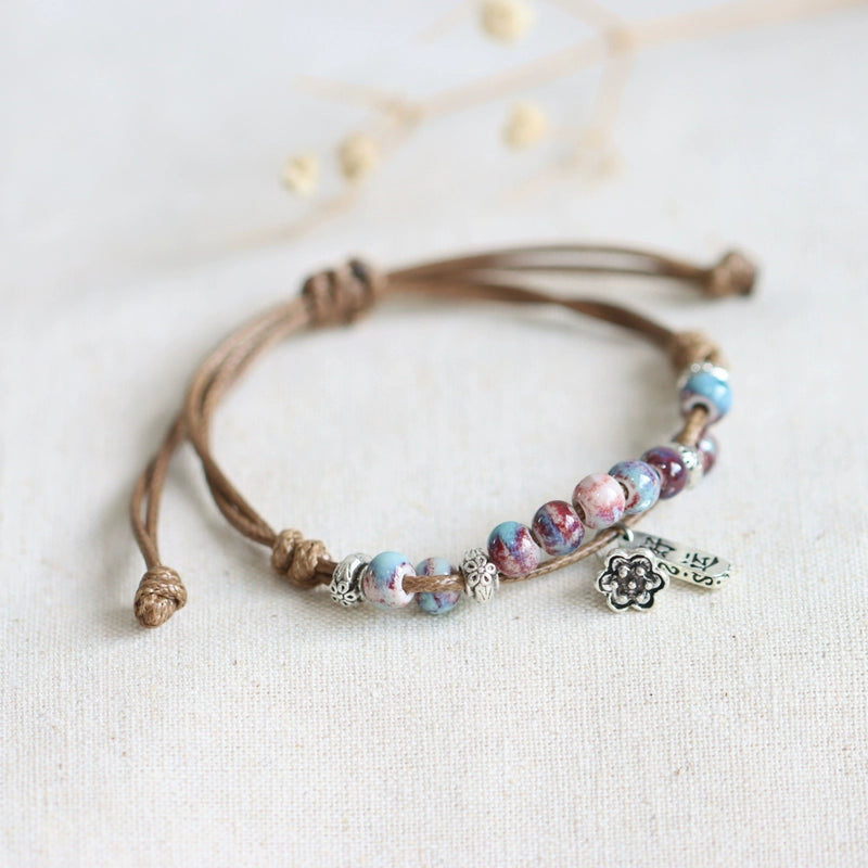 Oriental Butterfly Bracelet - Handcrafted Porcelain Charms