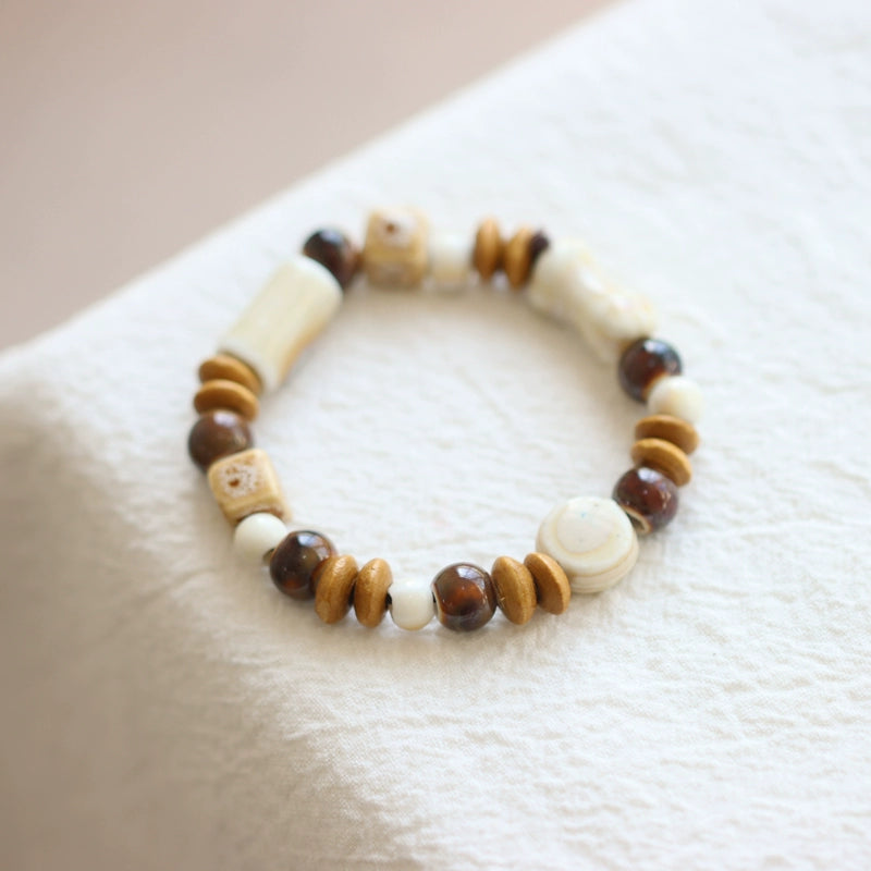 Bohemian Ceramic Bracelet - Porcelain & Wood Beads