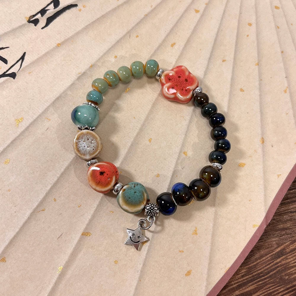 Elegance and Zen Porcelain Bead Bracelet for Women - A High-Aesthetic, Student-Friendly Accessory with Traditional Chinese Charm