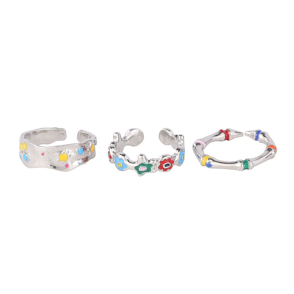 Alloy Colorful Glaze Star Ring Set (3-Piece) – Trendy Women's Jewelry with Premium & Unique Style