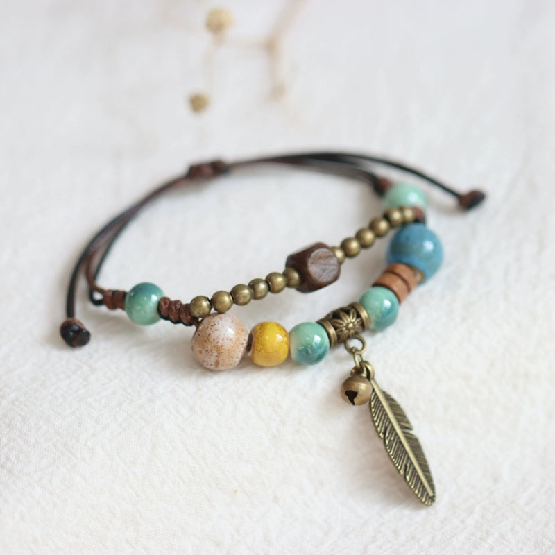 Chinese Ceramic Beaded Bracelet - Handwoven Porcelain Jewelry