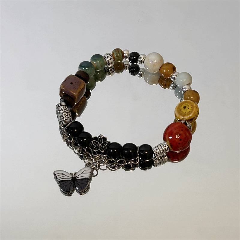Retro Ethnic-style Porcelain Butterfly Bracelet for Women - A New Chinese-style, Unique, and Exquisite Multicolored Beaded Accessory