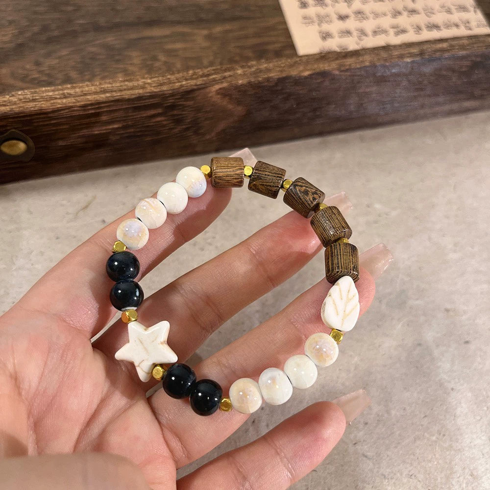 Porcelain Bead Bracelet for Women - An Ethnic-style, Versatile, and Fashionable Elastic Rope Accessory