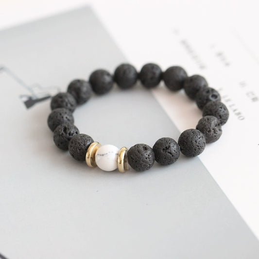 Volcanic Stone & Blue Sandstone Bracelet - Crystal Boho Couple Jewelry