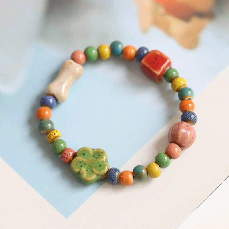 Ethnic Ceramic Beaded Bracelet - Colorful Bohemian Jewelry
