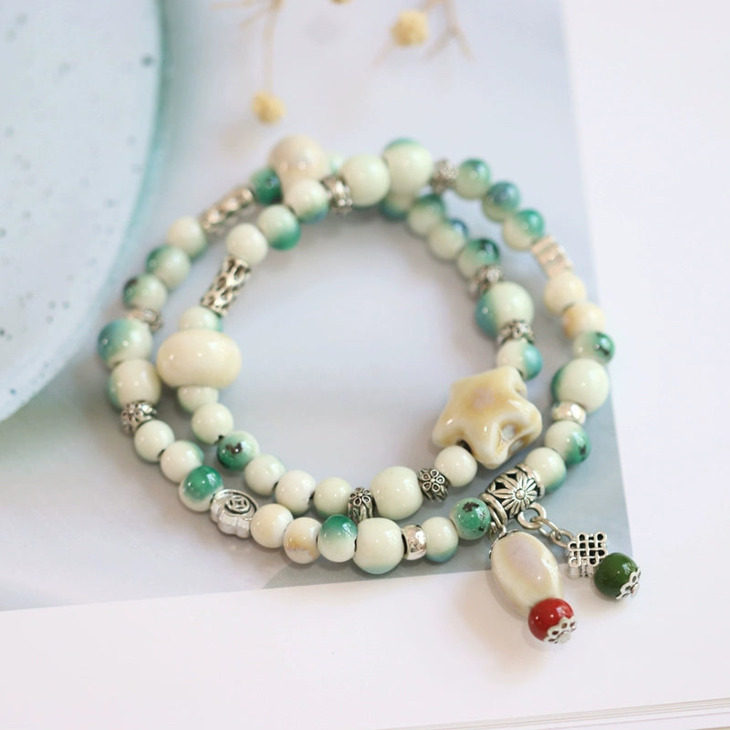 Double-Layer Ethnic Ceramic Bracelet - Versatile Jewelry
