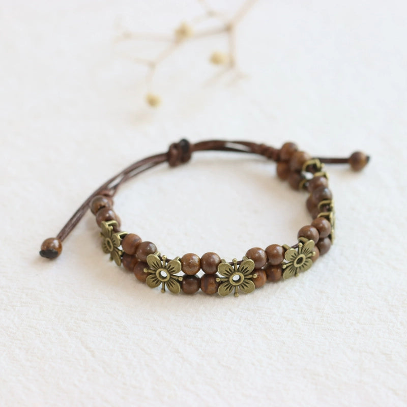 Porcelain Bracelet - Handwoven Four-Leaf Clover Beads Chinese Cord