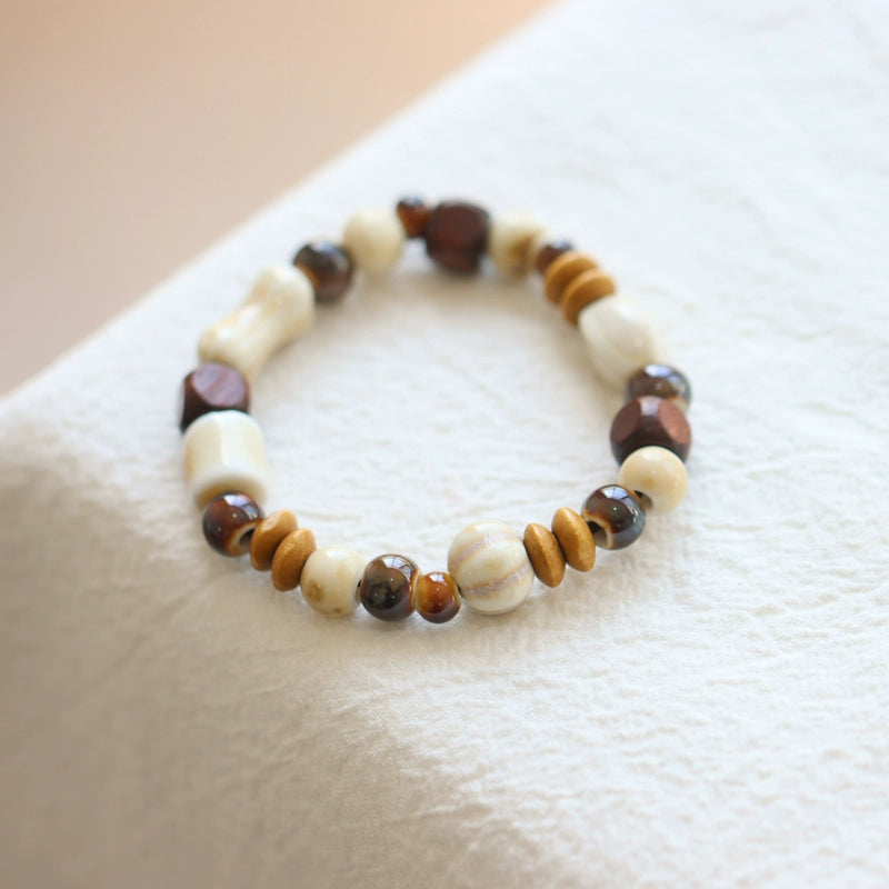 Bohemian Ceramic Bracelet - Porcelain & Wood Beads