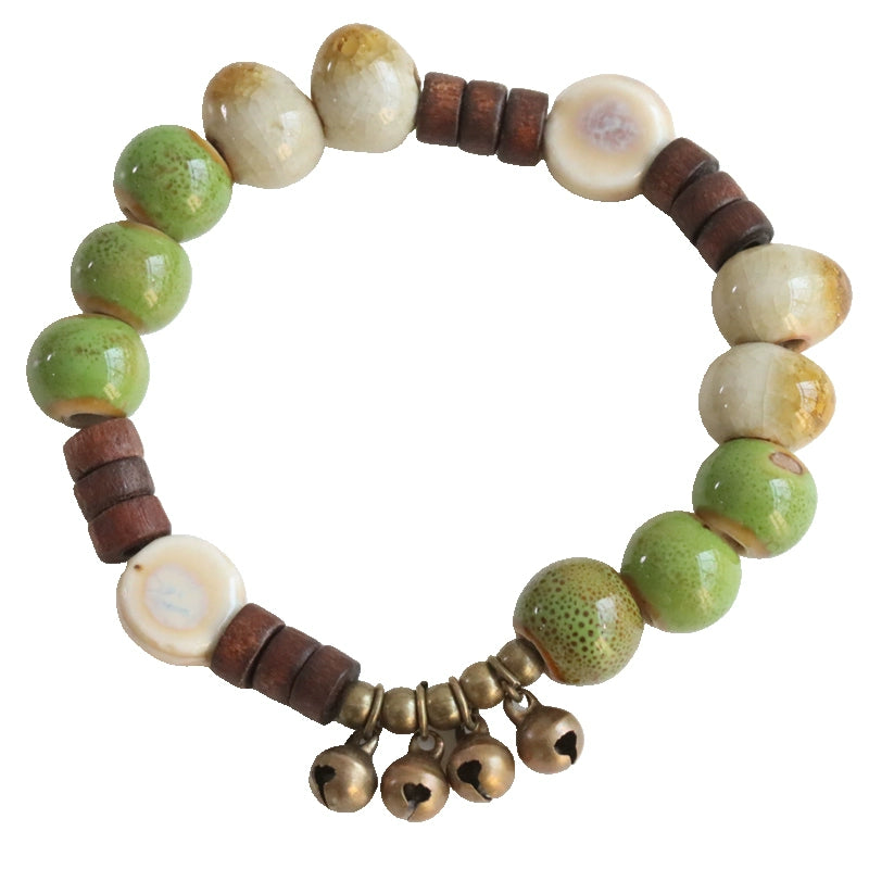 Vintage Ethnic Ceramic Bracelet - Handmade Porcelain Beads