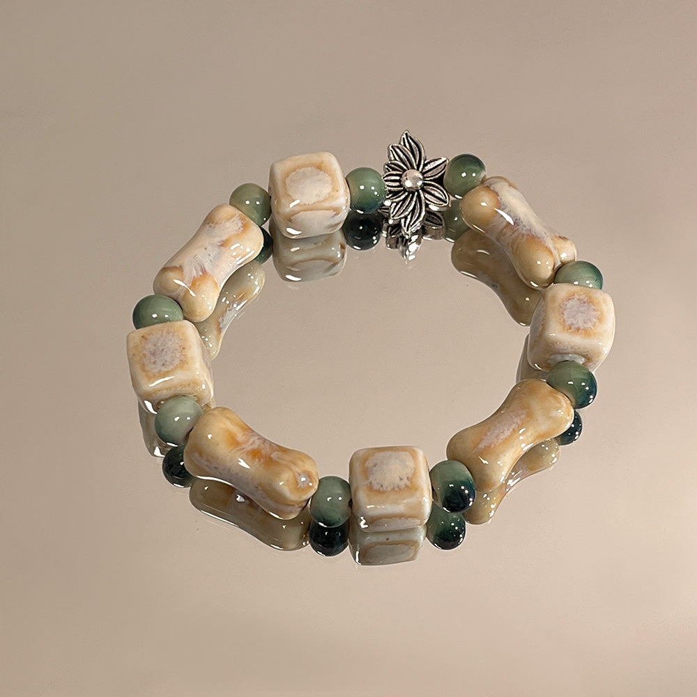 Porcelain Bead Bracelet for Women - A Unique and Artistic Accessory, Featuring a Retro Style