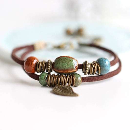 Handmade Boho Beaded Bracelet Chic Ceramic Girlfriend Gift