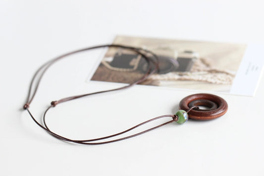 Handcarved Wood Necklace - Neo-Chinese Style Layered Pendant