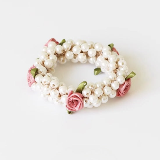Pearl Rose Hair Tie Stylish Hairband For Women Perfect For Ponytails Elegant And Sophisticated Hair Accessory