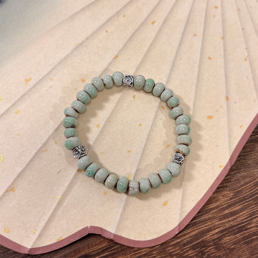 Porcelain Bead Bracelet for Women - A New Chinese-style Ethnic Trendy, Artistic, and Fade-resistant Accessory.