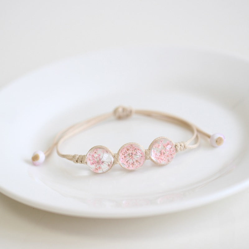 Bohemian Glass Flower Bracelet - Lace-Embellished Floral Charm Jewelry for Couples