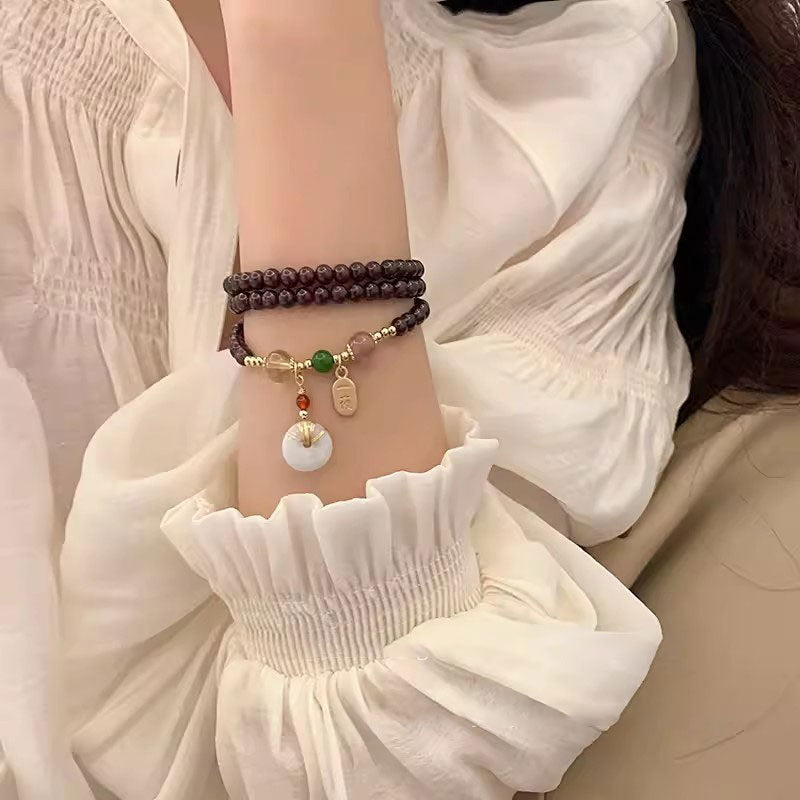 Garnet Peace Knot Bracelet for Women - Unique Vintage Design, Matching BFF Necklace