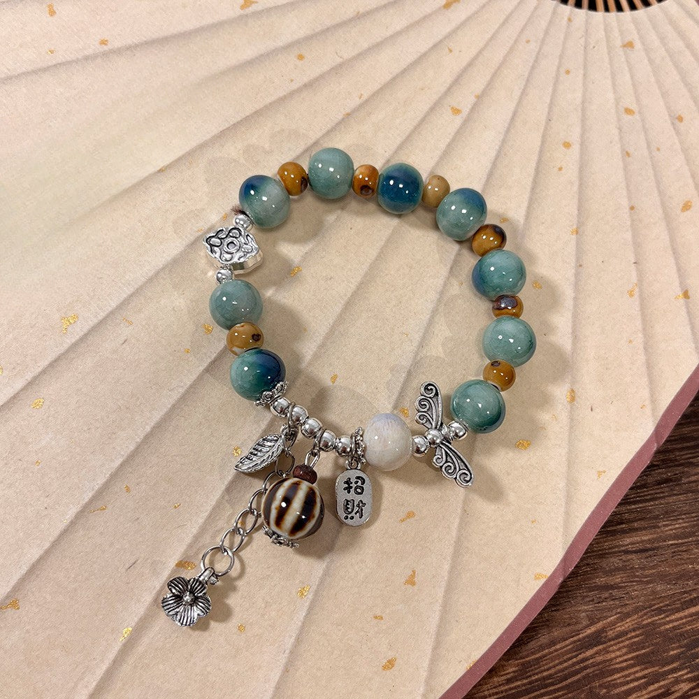 Porcelain Bead Bracelet for Women - A New Chinese-style Ethnic Trendy, Artistic, and Fade-resistant Accessory.