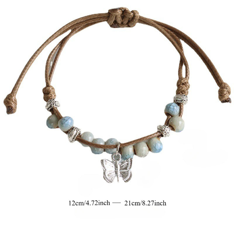 Oriental Butterfly Bracelet - Handcrafted Porcelain Charms