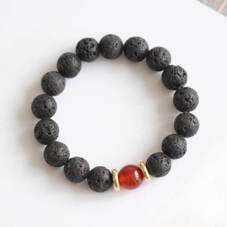 Volcanic Stone & Blue Sandstone Bracelet - Crystal Boho Couple Jewelry