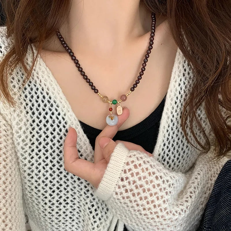 Garnet Peace Knot Bracelet for Women - Unique Vintage Design, Matching BFF Necklace
