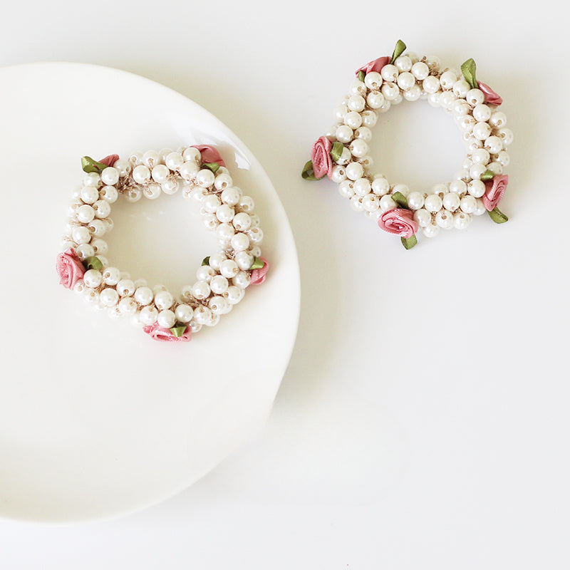 Pearl Rose Hair Tie Stylish Hairband For Women Perfect For Ponytails Elegant And Sophisticated Hair Accessory