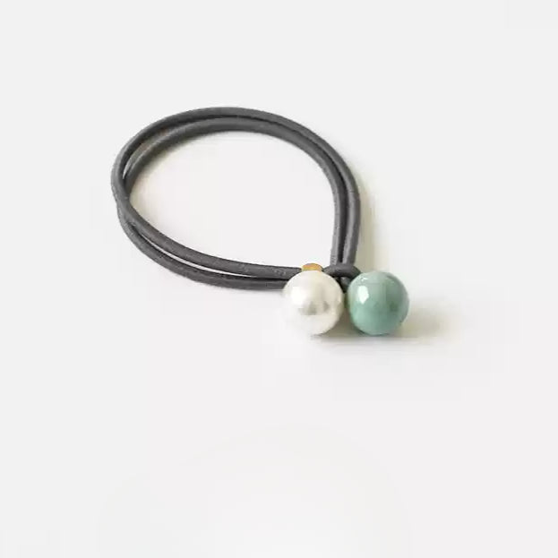 Open-End Hair Tie with Faux Pearls - Sweet Girly Cute Korean Style Hair Accessory and Elastic Band
