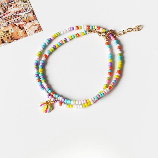 Trendy Rainbow Shell Necklace for Women - TikTok Viral Adjustable Beaded Collarbone Chain