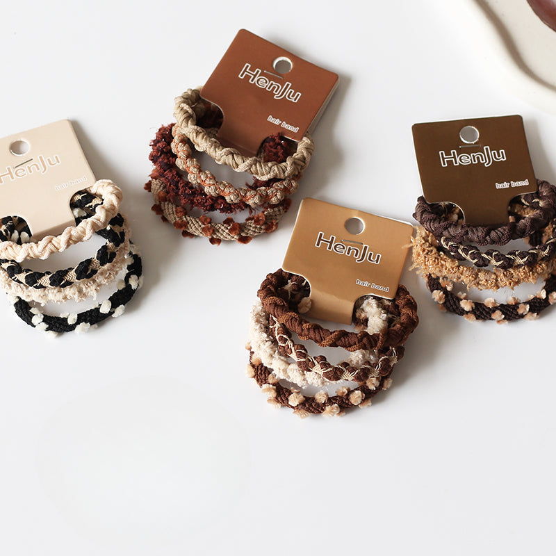 Four-Pack Brown Plush Hair Tie - Women's Autumn/Winter Trendy Elegant Hair Band, 2023 New Elastic Band for Tying Hair