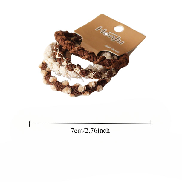 Four-Pack Brown Plush Hair Tie - Women's Autumn/Winter Trendy Elegant Hair Band, 2023 New Elastic Band for Tying Hair