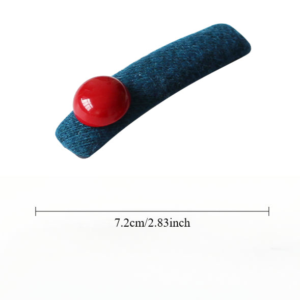 Red Bead Contrasting Hair Clip, Niche Blue Side Hair Accessory for Women