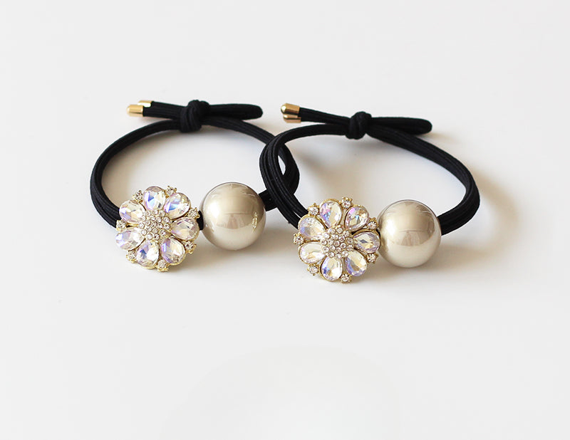 Elegant Yellow Pearl Sunflower Hair Tie Women New High-End Ponytail Band