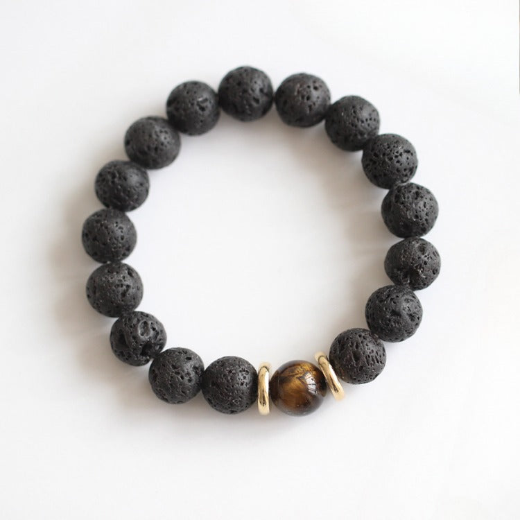 Volcanic Stone & Blue Sandstone Bracelet - Crystal Boho Couple Jewelry
