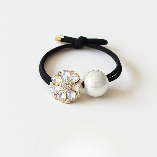 Elegant Yellow Pearl Sunflower Hair Tie Women New High-End Ponytail Band