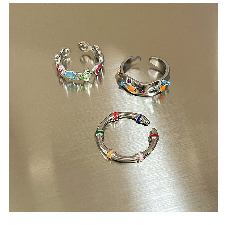 Alloy Colorful Glaze Star Ring Set (3-Piece) – Trendy Women's Jewelry with Premium & Unique Style