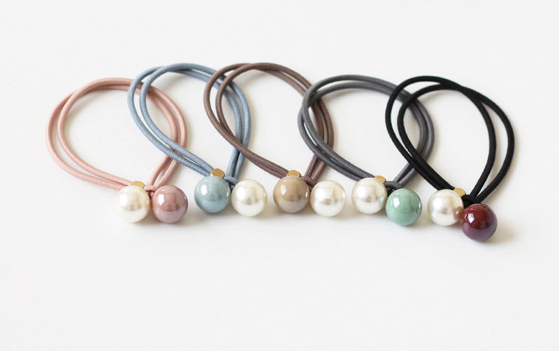Open-End Hair Tie with Faux Pearls - Sweet Girly Cute Korean Style Hair Accessory and Elastic Band