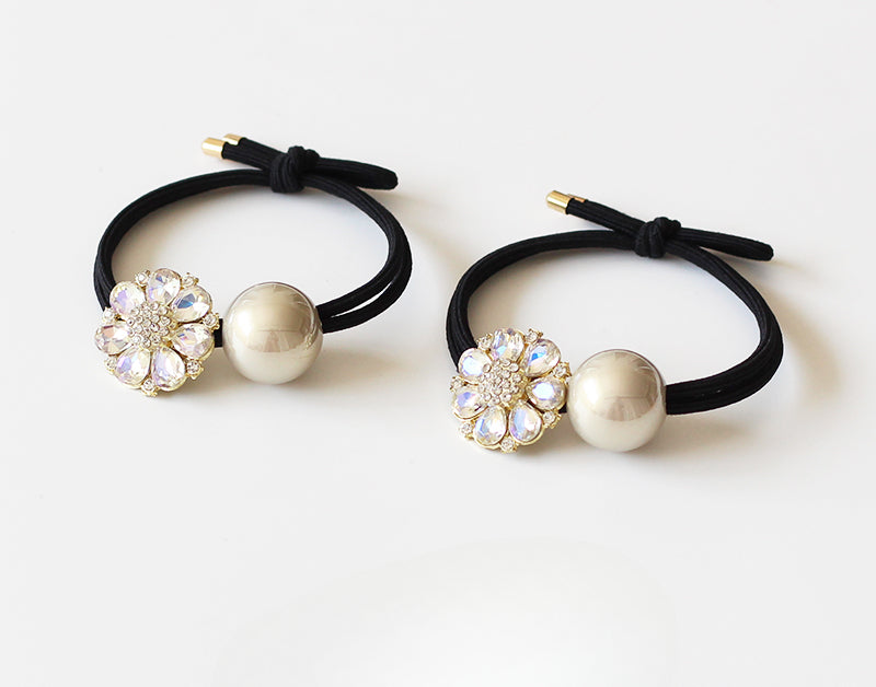 Elegant Yellow Pearl Sunflower Hair Tie Women New High-End Ponytail Band