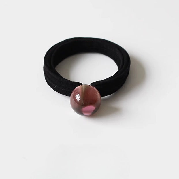 Korean Thick Hair Ties - Towel Loops, Seamless Black Elastic Bands, High Shine Pearl Hair Ties, High Elasticity Hair Accessories