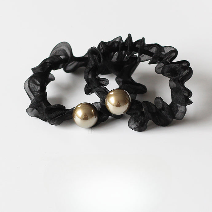 Tulle Pearl Hair Ties - Large Intestine Loops, Bun Hair Bands, Premium Elastic Bands, Durable Hair Ties and French Hair Accessories